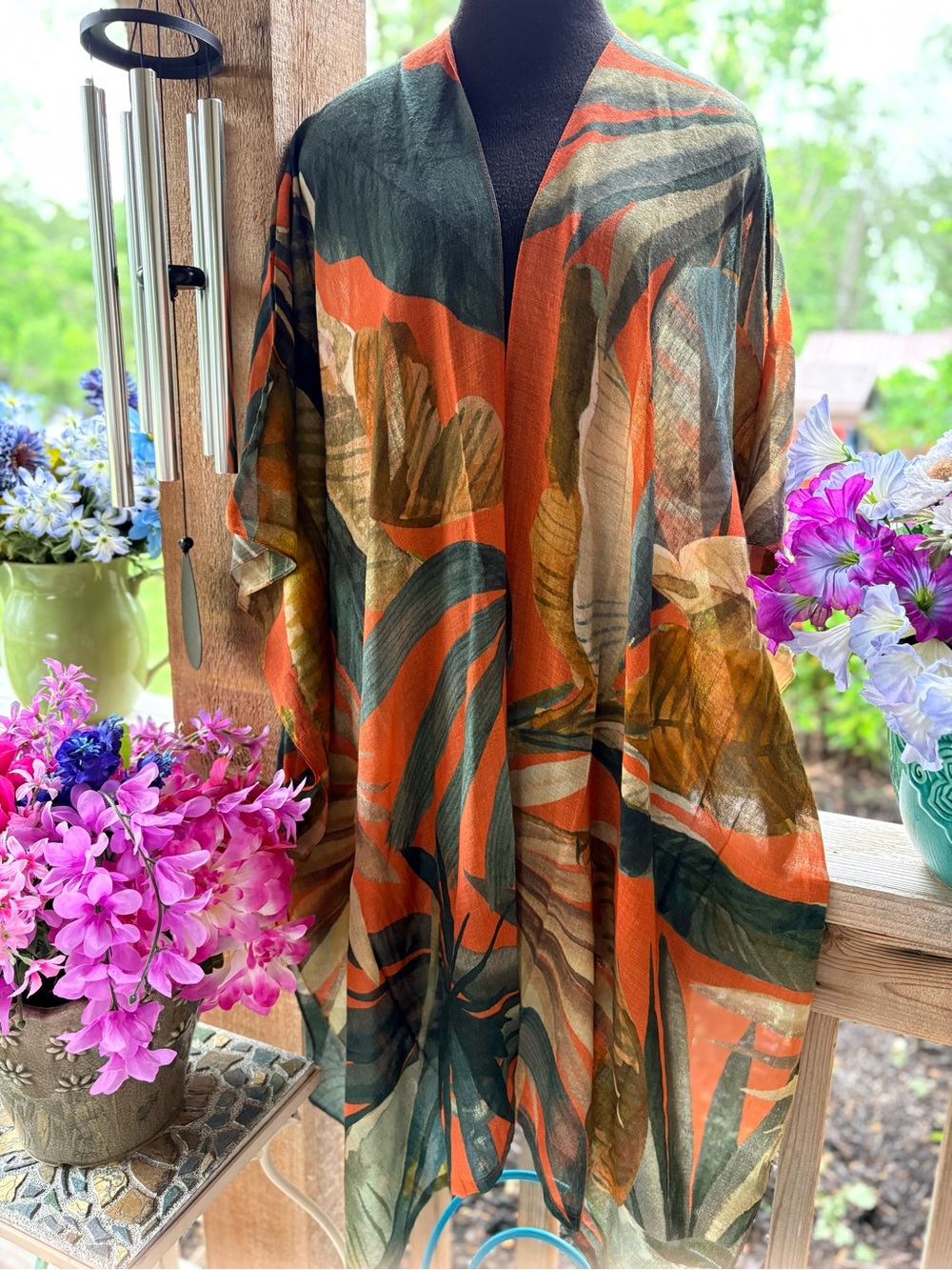 Powder Limited Edition Handmade Lightweight Soft Wool Tropical Kimono Wrap NWT